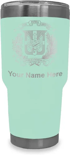 Vista 17 de LaserGram Taza aislada al vacío de 20 onzas, escudo de armas, República Dominicana, grabado personalizado incluido (gris)