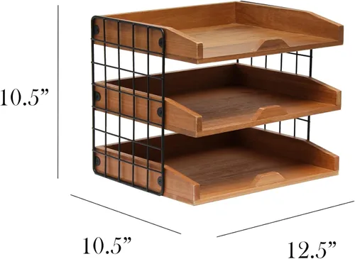 Vista 2 de Elegant Designs HG1022-NWD - Organizador de escritorio de madera para oficina en casa, bandeja para cartas de correo con 3 estantes, madera natural