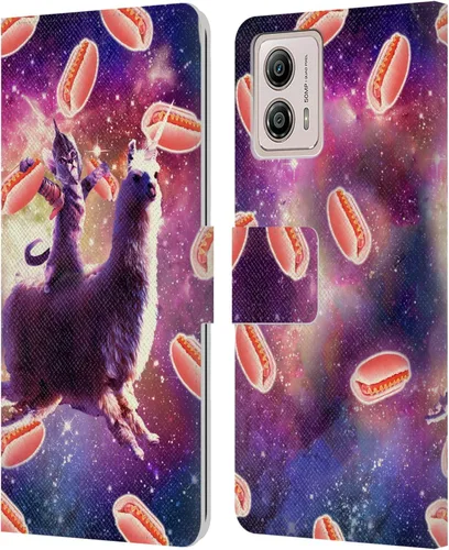 Vista 10 de Head Case Designs Officially Licensed Random Galaxy Cat & Electric Pancakes Space Llama Leather Book Wallet Case Cover Compatible with Motorola Moto