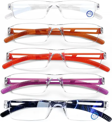 Vista 13 de AQWANO 5 Pack Rimless Reading Glasses Women Men Blue Light Block, Lightweight Clear Frames Computer Readers Anti Glare