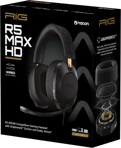 Vista 13 de RIG R5 Spear MAX HD Wired Gaming Headset for PC, PS5, Xbox – 40mm GrapheneQ™ Drivers, Dolby Atmos 3D Audio, Detachable Mic, USB-C Audio DAC, Memory
