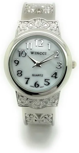 Vista 2 de Señoras elegante brazalete de metal brazalete reloj de moda esfera de perlas (plata)