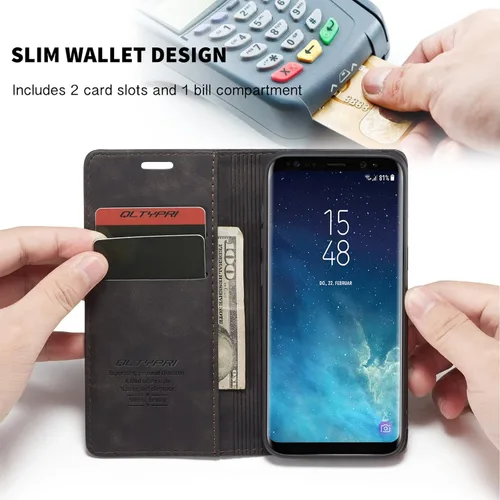 Vista 2 de Funda de cuero estilo cartera vintage para Samsung S
