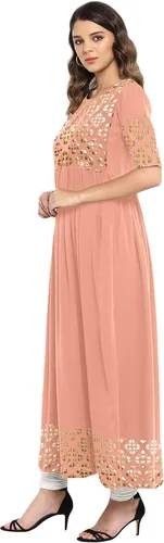 Vista 4 de Janasya Túnica india de crepé Kurti para mujer