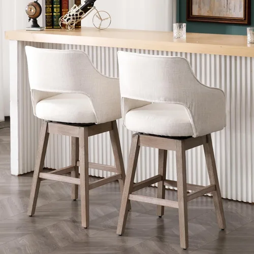 Vista 3 de Kmax Single Swivel Counter Height Bar Stool, Linen Beige