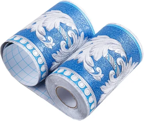 Vista 10 de UPREDO Papel tapiz decorativo 3D con moldura floral, borde impermeable para pared, techo, para baño, cocina, azulejos en muro, 4 pulgadas por 16.4