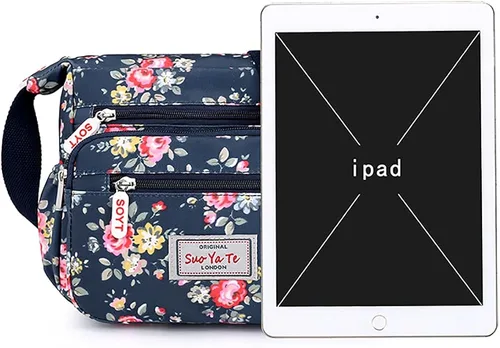 Vista 2 de H HIKKER-LINK Bolso cruzado floral con múltiples bolsillos para mujer, ligero, de viaje