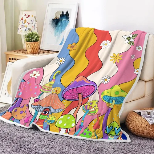 Vista 10 de Manta retro de los años 70 con diseño de hongos florales de mediados de siglo, manta de franela suave, ligera, regalos de felpa para mujeres