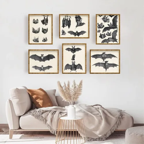 Vista 4 de FREEBLOSS Juego de 9 impresiones artísticas de pared con temática de murciélagos de 8 x 10 pulgadas, vintage, retro, hipster, gótico, pósteres