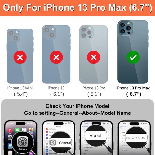Vista 2 de iCoverCase Funda tipo cartera compatible con iPhone 13 Pro Max con tarjetero y correa para la muñeca, bloqueo RFID, funda magnética para teléfono