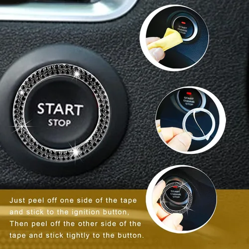 Vista 5 de 2 calcomanías de anillo de arranque de motor de automóvil con doble diamantes de imitación, accesorios brillantes para el interior del automóvil