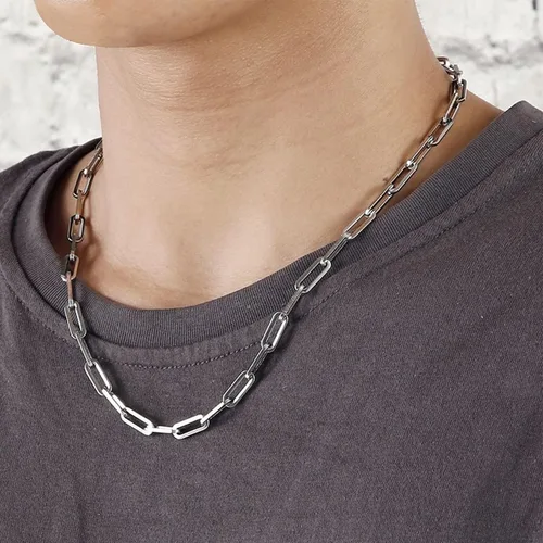 Vista 6 de Collar con clip de papel de plata de ley 925 maciza de 0.197 in, collar de cadena italiana con clip para mujeres y hombres, chapado en oro, regalo