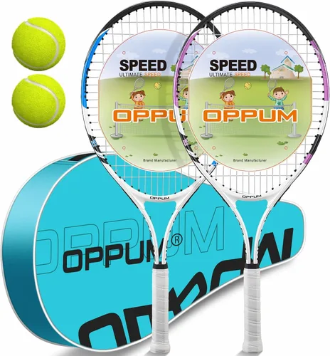 Vista 8 de Raqueta de tenis para niños (paquete de 2), tamaños de 16 a 25 pulgadas. Diseñada para niños de 2 a 14 años. Equipo asequible y duradero