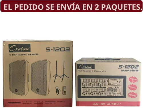 Vista 7 de EXOTON S-1202 - Sistema de sonido PA de 12 pulgadas, 2000 W, Bluetooth, con juego de mezclador amplificado, altavoces pasivos con mezclador de 6