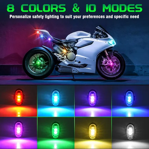 Vista 2 de Luces estroboscópicas RGB LED inalámbricas para aviones con control remoto, 8 colores, 10 modos de parpadeo, carga USB, luces anticolisión