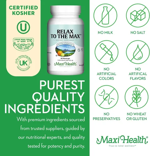 Vista 6 de Maxi Health - Relax to The Max Stress Relief Formula (60 unidades) Cápsulas con vitamina C, calcio, L-teanina, L-taurina y aminoácidos - Todos