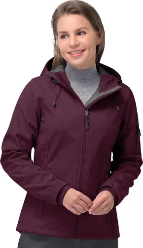 Vista 16 de 33,000ft Chaqueta de softshell para mujer, chaqueta cálida con forro polar, ligera con capucha, impermeable, para senderismo al aire libre Rojo Berry