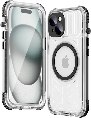 Vista 45 de WIFORT Funda impermeable para iPhone 15, [IP68 bajo el agua a prueba de polvo] [pantalla integrada] [15 pies a prueba de golpes militar], cubierta