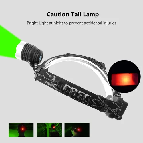 Vista 5 de Linterna de luz verde linterna 3 modos LED caza faro para la noche caza pesca astronomía