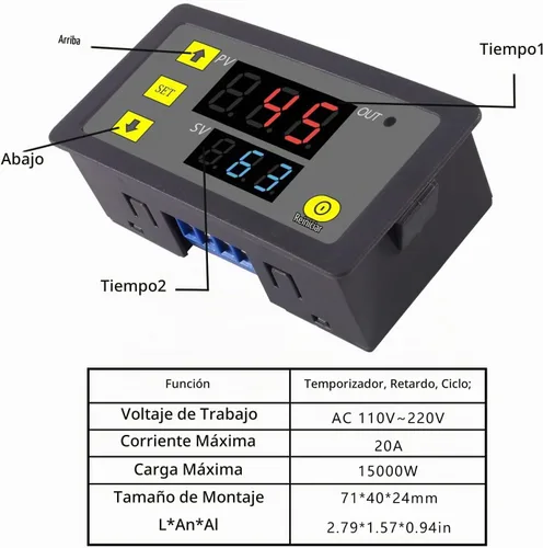 Vista 2 de 2 unids temporizador de retardo relé AC 110 V 220 V 10 A 1500 W programable pantalla LED digital ciclo temporizador retardo interruptor módulo CA