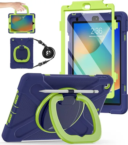 Vista 18 de BATYUE Funda para iPad de 9ª/8ª/7ª generación (funda resistente para iPad de 10.2 pulgadas 2021/2020/2019) con protector de pantalla, soporte