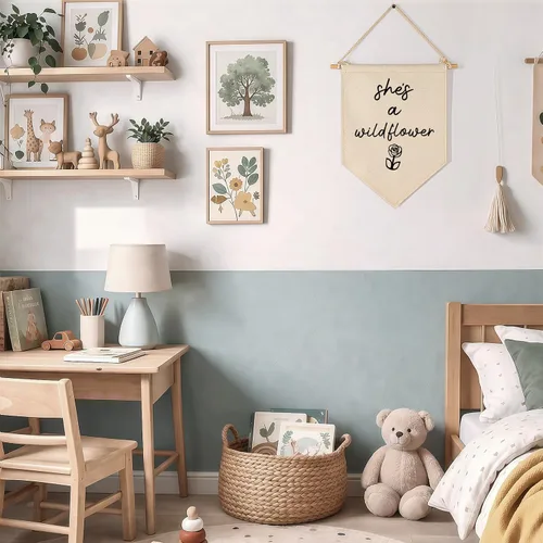Vista 5 de Arte de flores - Bandera con letrero de regalos para bebés recién nacidos, niñas y niños - Decoración de pared con banderines para habitación