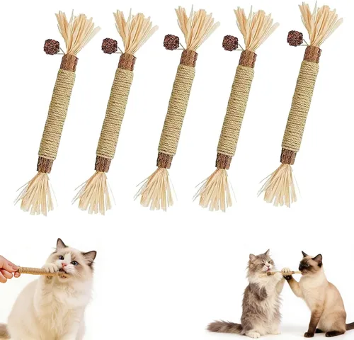 Vista 5 de Natural Silvervine Dental Sticks - Catnip Chew Toy, Interactive Teeth Cleaning Toy for Indoor Cats, Scratch Resistant, Boost Appetite & Relieve