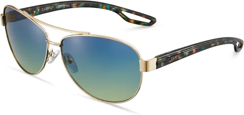 Vista 13 de CARFIA Aviator Polarized Sunglasses for Women UV400 Protection CA3210 Lente degradado azul