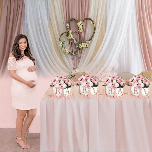 Vista 6 de TSVATE Decoraciones de cajas rosas para baby shower, 4 cajas de centro de mesa de baby shower, decoración de centro de mesa de primer cumpleaños