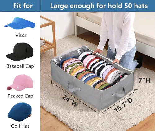 Vista 2 de AOODA Caja de almacenamiento grande para gorras de béisbol, con capacidad para hasta 50 gorras, organizador de sombreros anchos para armario