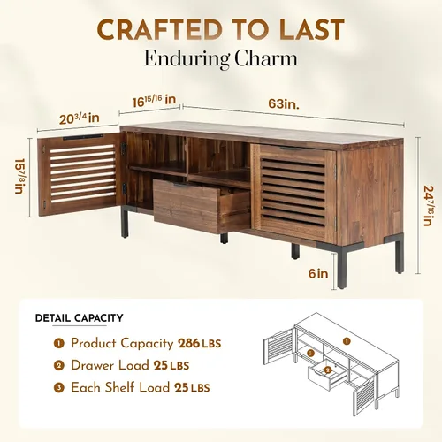 Vista 2 de Bme Millie - Soporte de TV de madera maciza para televisores de hasta 65 pulgadas, moderno soporte de TV de estilo granja con encanto rústico