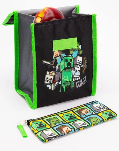 Vista 5 de Minecraft Mochila para niños de 5 piezas Creeper Zombie School Lunch Bag Gamer, Negro