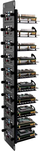 Vista 9 de GeeekPi Soporte de rack de 2U de 19 pulgadas para Raspberry Pi 5, con 10 adaptadores PCIe a M.2 NVMe SSD, compatible con rack de servidores de 19