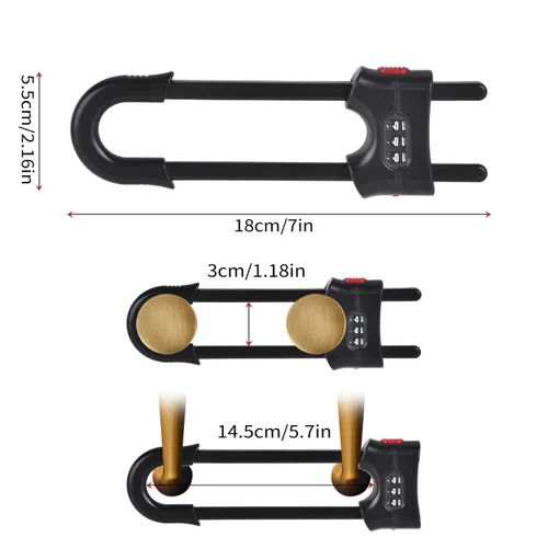 Vista 6 de Paquete de 4 cerraduras deslizantes en forma de U, armarios a prueba de bebés con cerradura de seguridad ajustable para niños, pestillos a prueba