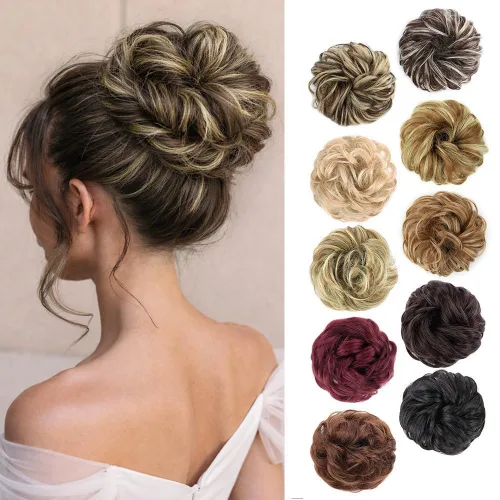 Vista 14 de MORICA Moño desordenado, extensiones de moño sintético para mujeres (rubio beige ceniza)