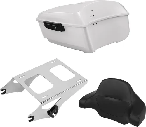 Vista 10 de TCT-MOTORPARTS Atlas Silver Metálico Maletero de Viaje Modificado con Respaldo y Montaje en Rack Adecuado para Harley Touring 14-25 Street Glide