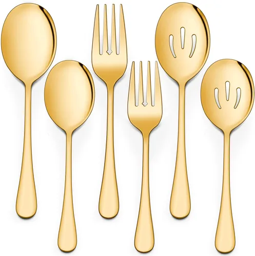 Vista 10 de LIANYU Juego de 6 cucharas y tenedores negros para servir, 8 3/4 pulgadas, acero inoxidable, para bufé, catering, fiesta, banquete, servir, tenedor