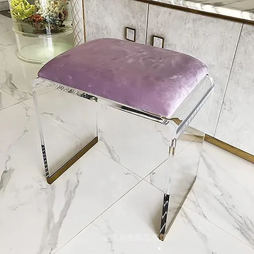 Vista 8 de QQXX Taburete de acrílico con asiento acolchado de terciopelo, mesita de noche de acrílico transparente, mesa auxiliar cuadrada, taburete moderno