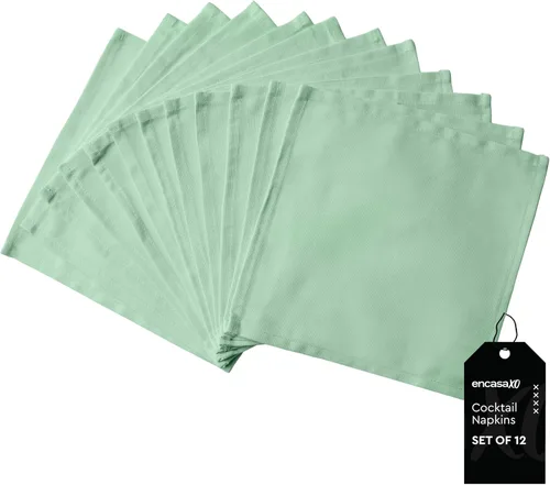 Vista 23 de Encasa XO Juego de 12 servilletas de tela de cóctel Servilletas de mesa de algodón puro Tamaño (9 x 9 pulgadas) B gris sólido Lavable a