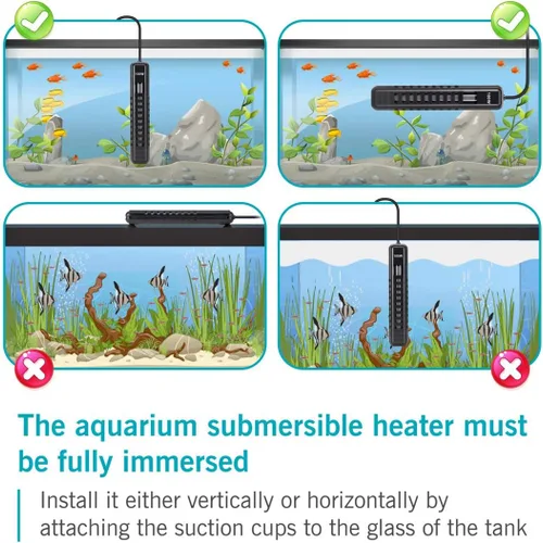 Vista 5 de AQQA Calentador de tanque de peces de 100 W para 25-35 galones, calentador sumergible de vidrio de cuarzo para acuario, calentador de peces betta