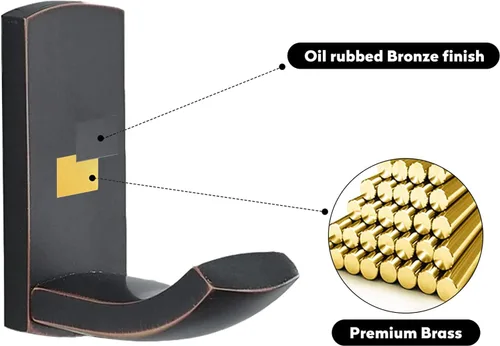 Vista 4 de WINCASE Ganchos de bronce para toallas de baño, paquete de 2 ganchos para ropa de baño, ganchos de latón macizo aceitado en la cocina montados