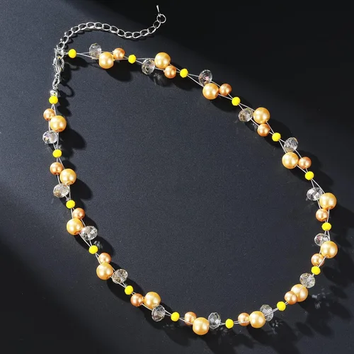 Vista 4 de Collar corto de turquesa con cuentas para mujer, joyería de moda con perlas y cuentas de cristal, regalos de cumpleaños para mujer