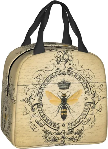 Vista 3 de Bolsa de almuerzo de abeja vintage con aislamiento resistente al agua, lonchera reutilizable para viajes de picnic