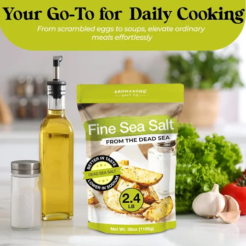 Vista 5 de Aromasong Sal marina 100% natural del mar Muerto, sal de mesa de grano fino, bolsa resellable de 2.43 libras, 100% pura y natural, sin refinar, sin