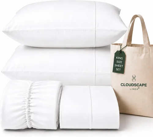 Vista 29 de CLOUDSCAPE LINEN 400TC 100% Egyptian Cotton Luxury Twin Bed Sheets - White
