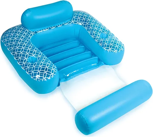 Vista 5 de Silla inflable de piscina Shangri-La azul y blanco con portavasos de 68.5 pulgadas