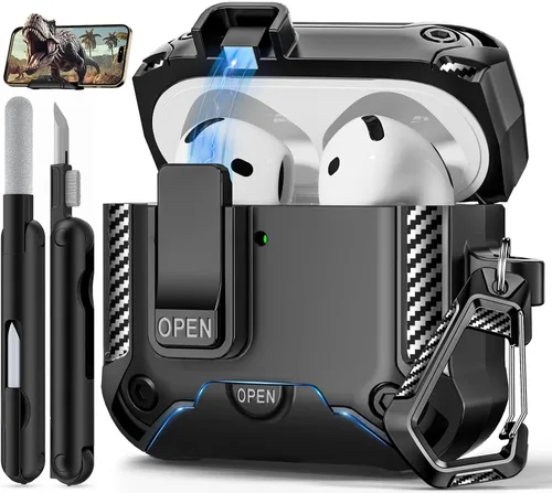 Vista 20 de Funda para AirPods Pro de 2 generación con soporte para teléfono, diseño de interruptor automático de protección completa contra caídas con kit