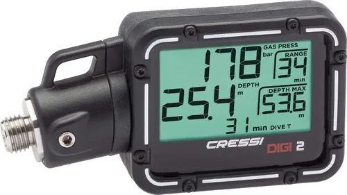 Vista 2 de Cressi Scuba Diving Pressure Gauge and Depth Gauge - Easy to Read and Carry - Digi2: Made in Italy Negro