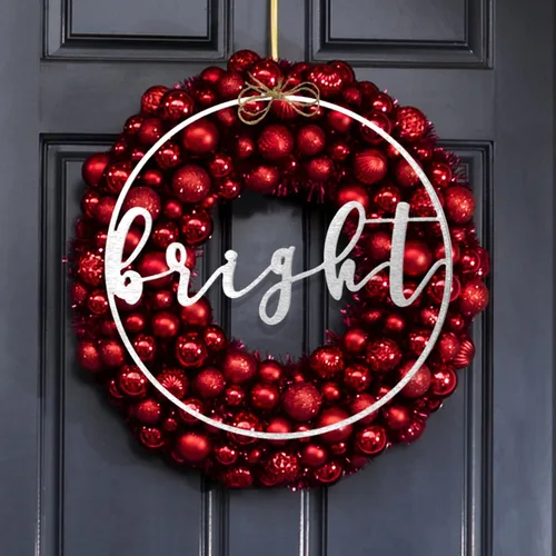 Vista 2 de ROCC RUSTED ORANGE CRAFTWORKS CO. Saludos de Navidad minimalistas – 11.5 pulgadas brillante – Cartel de Navidad redondo de metal para puerta