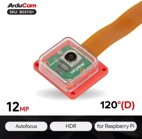Vista 2 de Arducam Para Raspberry Pi Cámara Módulo 3 Amplio, 120 ° (D) IMX708 Autofocus Pi Cámara V3 con funda, viene con 5.9 in 15-22 Pin y 22-22 Pin Cable FFC